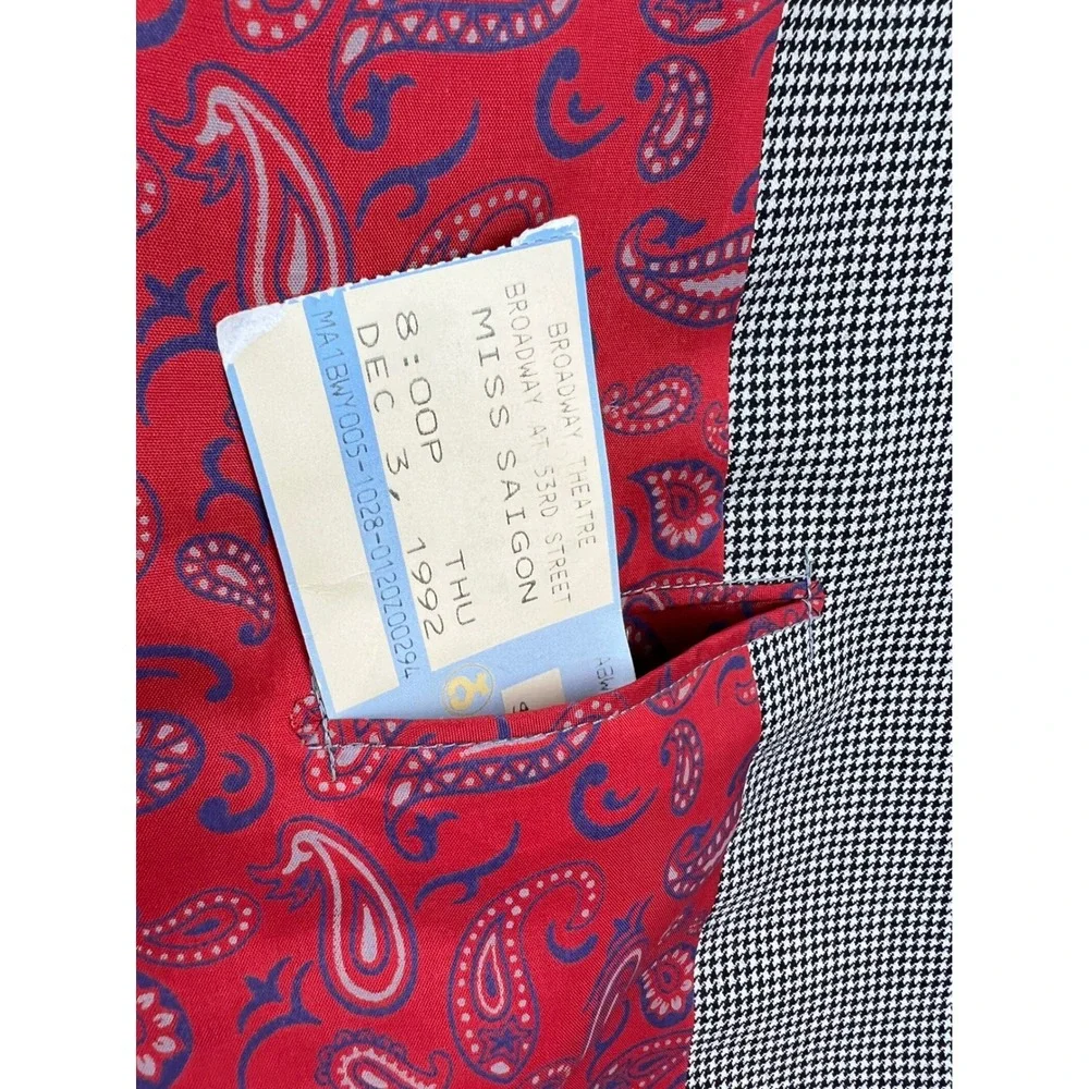 Vintage Wang's Fashions Blazer Men 44 Black White Houndstooth Red Paisley Lining